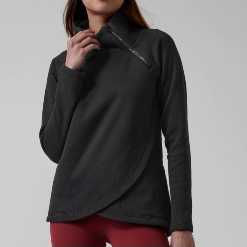 Athleta Cozy Karma Asymmetrical‎ Wrap Sweatshirt Black Size Small